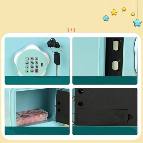 Safe, Electronic Piggy Bank Coin Box Mini Safe File Box (Blue, 18 * 16 * 24) - Picture 3 of 10